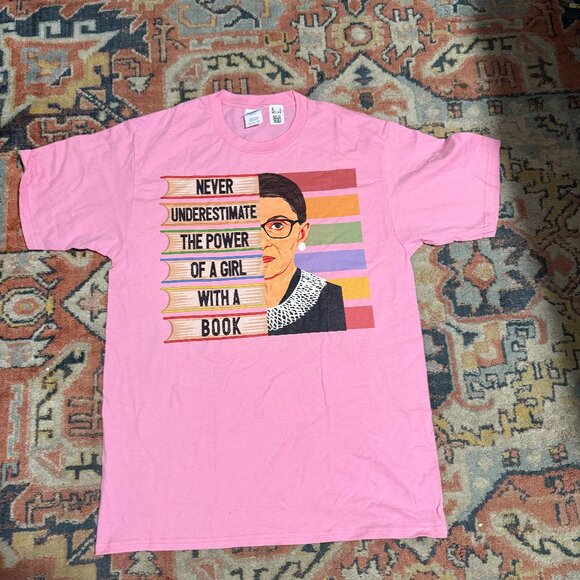 Ruth Bader Ginsburg RBG Quote Girl With Book Women T-Shirt Pink - Picture 1 of 2